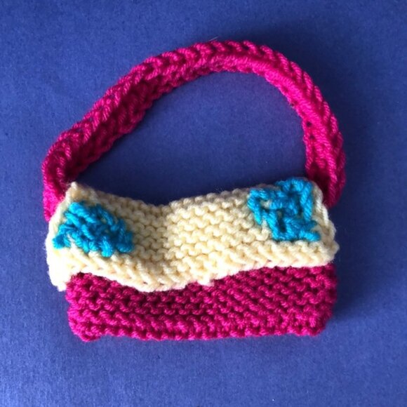 NWOT Vintage Hand-Knitted Made-in-Canada Colourful Pink Mini-Purse Bag - Picture 1 of 3